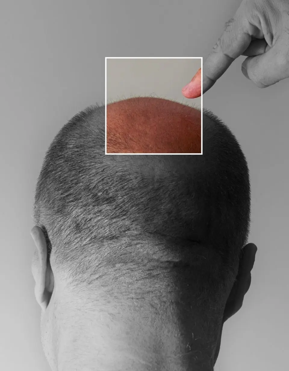 Equipo médico de Dharma Hair evaluando cuero cabelludo de paciente en consulta personalizada