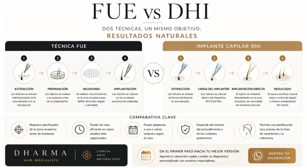 Implante capilar DHI vs técnica FUE - Dharma Hair