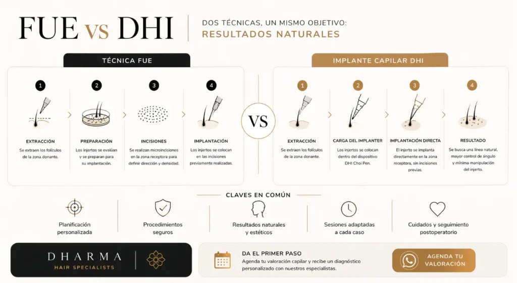 Implante capilar DHI vs técnica FUE - Dharma Hair